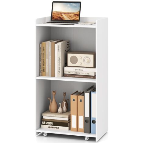 COSTWAY Rolling Lectern Stand 105 cm Presentation Podium w/2 Shelves-White