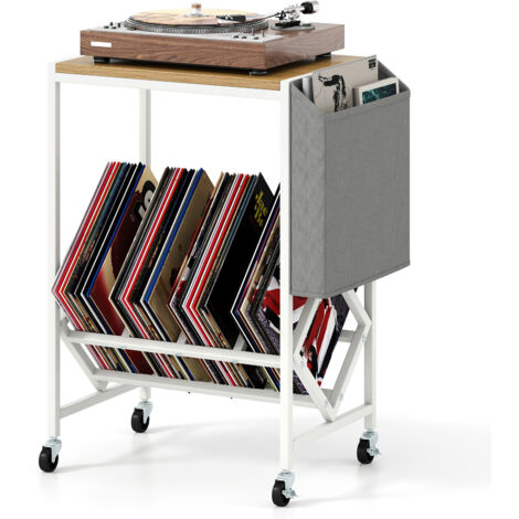 COSTWAY Rolling Record Player Stand Turntable Stand with Vinyl Storage-Natural