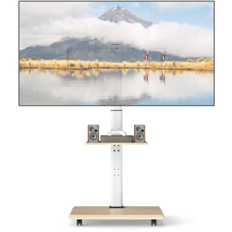 COSTWAY Rolling TV Stand on Wheels Mobile TV Cart for 32"-75" TVs Natural