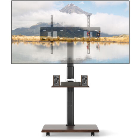 COSTWAY Rolling TV Stand on Wheels Mobile TV Cart for 32"-75" TVs Walnut