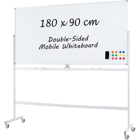COSTWAY Rolling Whiteboard on Wheels Double-Sided Magnetic Whiteboard 180x90CM