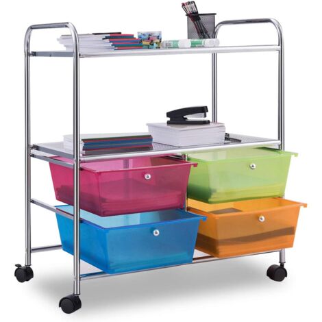 COSTWAY Rollwagen mit 4 stapelbaren Schubladen, Schubladenwagen Rollcontainer mit Metallgestell und Ablageflächen, Badrollwagen Aufbewahrungswagen für Büro, Wohnzimmer