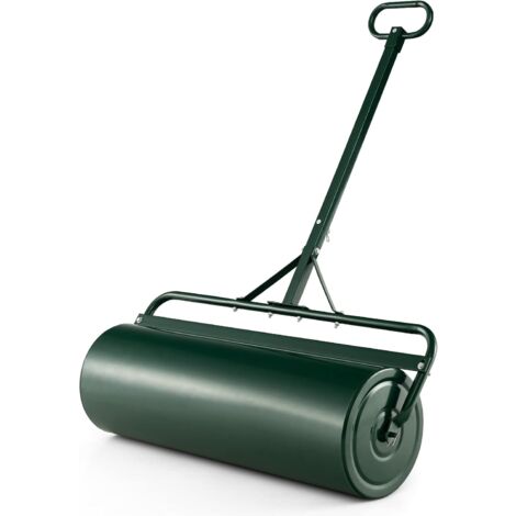 COSTWAY Rouleau à Gazon de Jardin en Métal avec Poignée de Préhension Détachable, Rouleau de Pelouse Rempli d'eau/Sable 63L- Ø 30 CM, Idéal pour Obtenir Pelouse Uniforme (Vert)