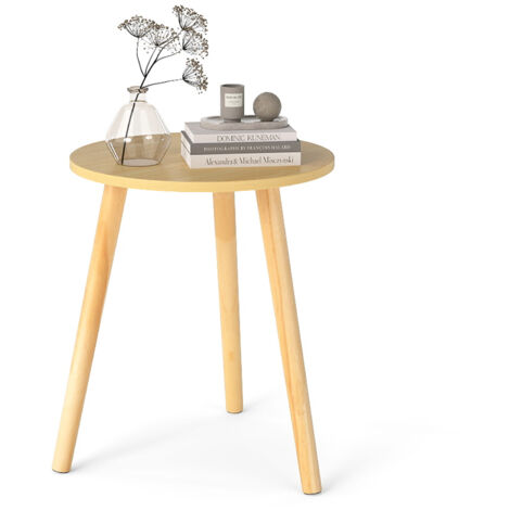 COSTWAY Round Coffee End Table Dining Room Modern Tea Table Furniture-Natural