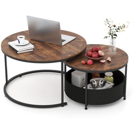 COSTWAY Round Coffee Table Set of 2 80 & 60 CM Circle Cocktail Table-Coffee
