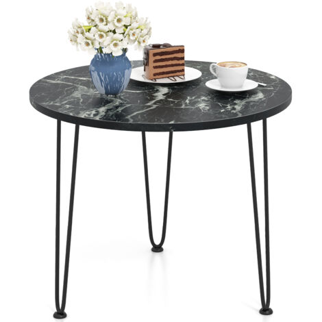 COSTWAY Round Coffee Table Small Faux Marble Accent Table-Black