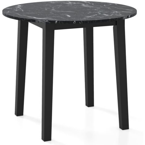 COSTWAY Round Dining Table 35” Kitchen Table w/ Rubber Wood Legs-Black
