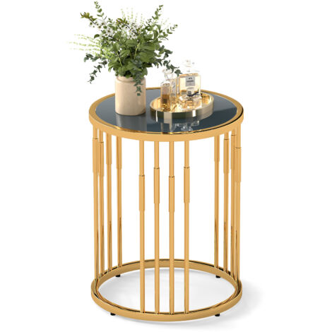 COSTWAY Round Side Table 40cm Sofa End Table Accent Nightstand-Gold