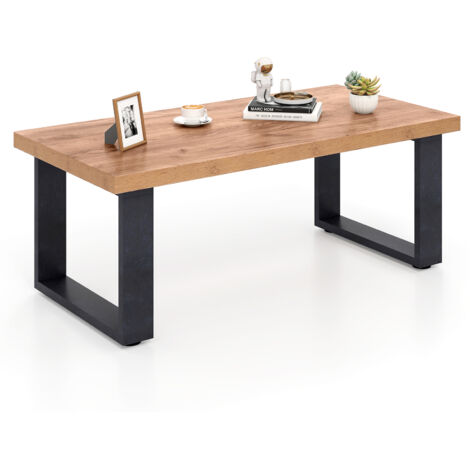 COSTWAY Rustic Coffee Table 120cm Farmhouse Style Accent Table-Oak
