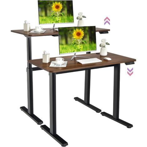 COSTWAY Rustikaler elektrischer Stehschreibtisch, hoehenverstellbarer Schreibtisch mit Memory-Steuerung, 120 x 60cm Stehtisch, Sitz-Steh-Schreibtisch ergonomisch, Computertisch für Zuhause Büro, Braun