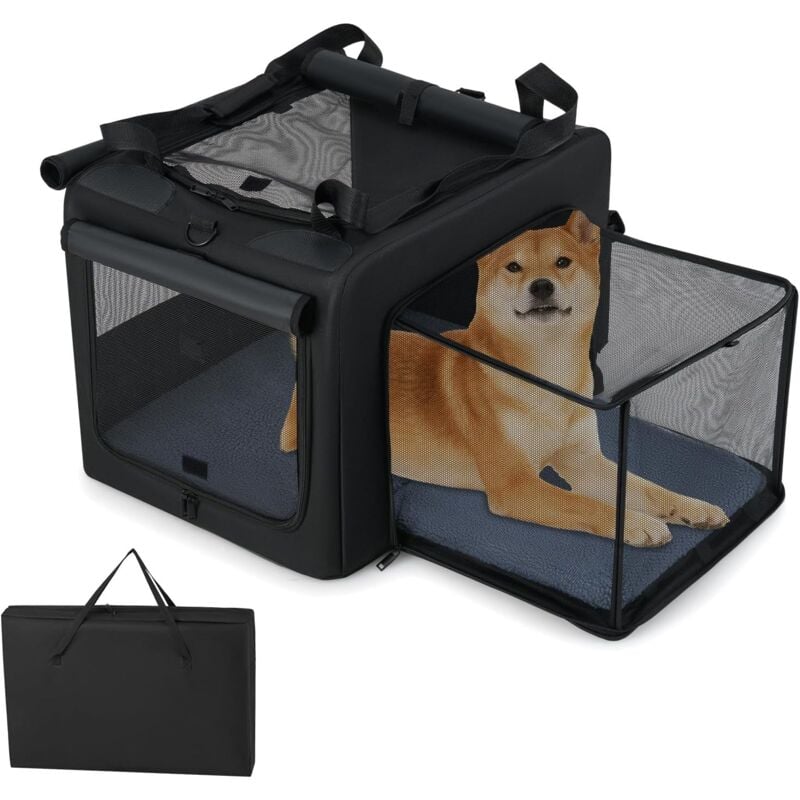 COSTWAY Sac Transport Chien Pliable, Cage de Transport pour Chien, Panier Extensible en Maille, 2 Ouvertures et Fenêtre, Poches Latérales, Caisse