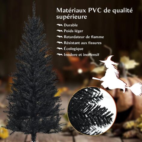 COSTWAY Sapin Artificiel d'Halloween/ Noël Noir 150 cm Longiforme avec 300 Rameaux Support Métallique Pliable Intérieur/Extérieur