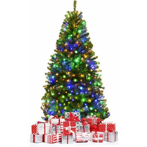 COSTWAY Sapin de Noël Arbre de Noël Artificiel 180cm avec Lumières LED Multicolore et Pied en Métal Matériau PVC pour Décoration de Noël