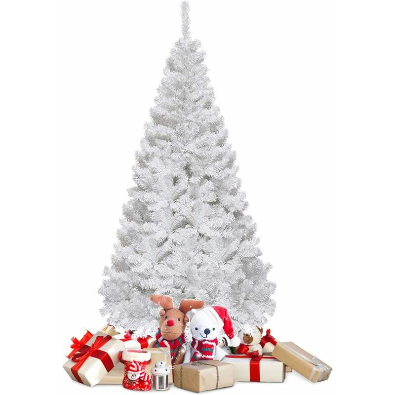COSTWAY Sapin de Noël Arbre de Noël Artificiel pour Décoration de Noël Matériau PVC avec Pied en Métal Blanc (1.5M)