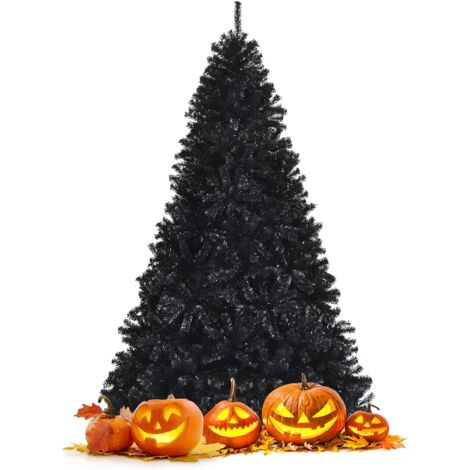 COSTWAY Sapin de Noël Artificiel 225 cm Noir 1749 Rameaux Denses à Charnières Support Métallique Pliable Décoratif de Fêtes Commerce