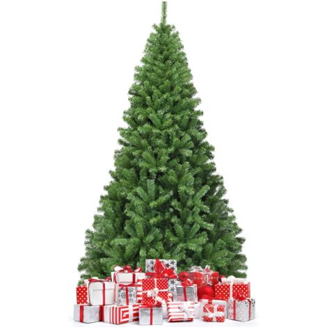 COSTWAY Sapin de Noël Artificiel 225CM, Aiguilles en PVC avec 1346 Branches Pied Métallique Solide, Arbre de Noël Idéal pour Maison,Bureau,Magasins Hôtels, Vert