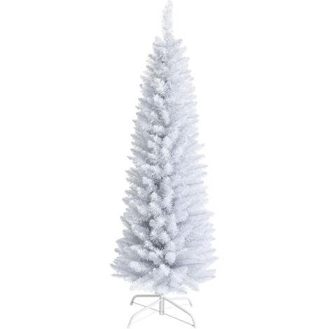 COSTWAY Sapin de Noël Artificiel Blanc Longiforme 150cm sans Lumières 240 Aiguilles en PVC Support Métallique Pliable Forme Allongée