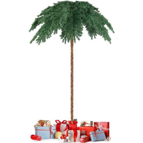 COSTWAY Sapin de Noël Artificiel de 180 cm, Palmier de Noël Pré-Illuminé avec 250 Lumières LED Blanc Chaud, 813 Branches, Structure à Charnière, Support, pour Porche, Maison