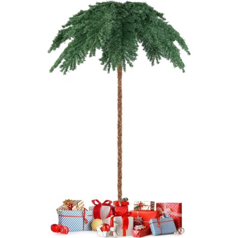 COSTWAY Sapin de Noël Artificiel de 180 cm, Palmier de Noël Pré-Illuminé avec 250 Lumières LED Blanc Chaud, 813 Branches, Structure à Charnière, Support, pour Porche, Maison