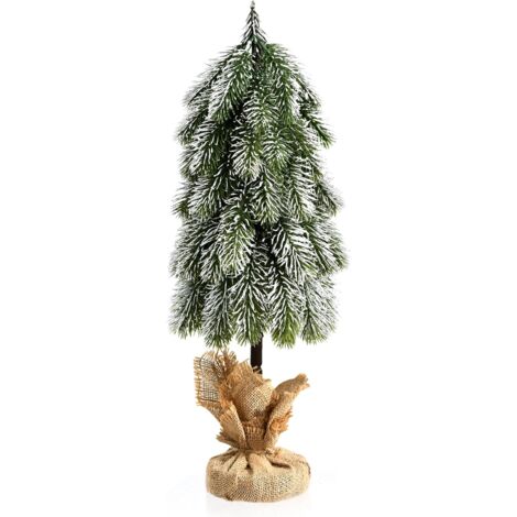 COSTWAY Sapin de Noël Artificiel de Table 49 cm Miniature avec Branches en PE Couvert de Neige Support en Ciment Enveloppe en Jute