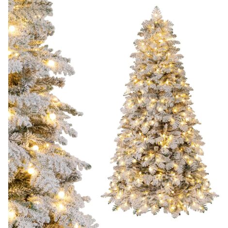 COSTWAY Sapin de Noël Artificiel Enneigé 210 cm, 160 Boules Scintillantes 320 Lumières LED 806 Branches, Arbre de Noël Pré-Éclairé avec 8 Modes d'Éclairage, Décoration pour Fête