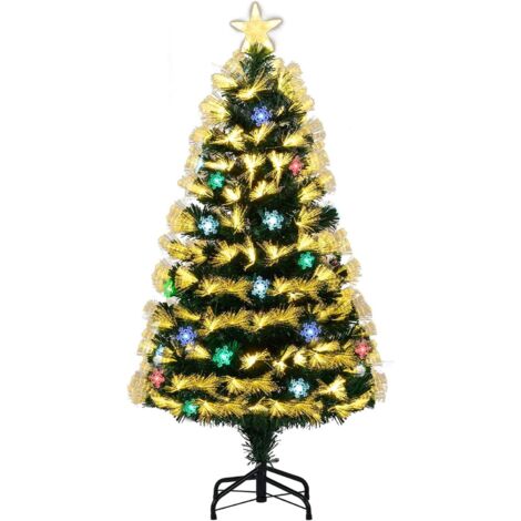 COSTWAY Sapin de Noël Artificiel Illuminé de 120 cm avec 8 Modes d'Éclairage, 130 Branches, 14 Flocons de Neige, Arbre de Noël avec Une Étoile au Sommet et Un Socle Métallique Pliable (120 cm)