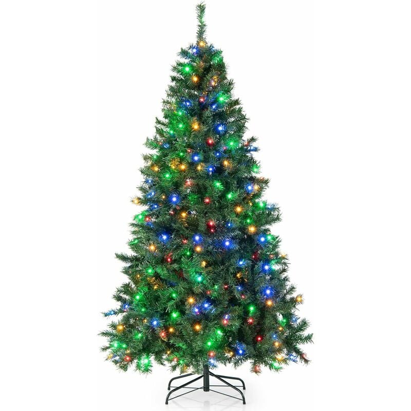 Costway - Sapin de Noël Artificiel pré-illuminé,215 cm avec 350 led Lumières Multicolores,Support en Métal Pliable, 1006 Branches,Vert
