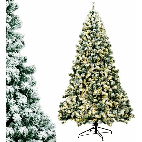COSTWAY Sapin de Noël avec Lumière LED, Arbre de Noël Artificiel Enneigé 135cm, 400 Branches, avec Support en Métal, pour La Décoration des Fêtes