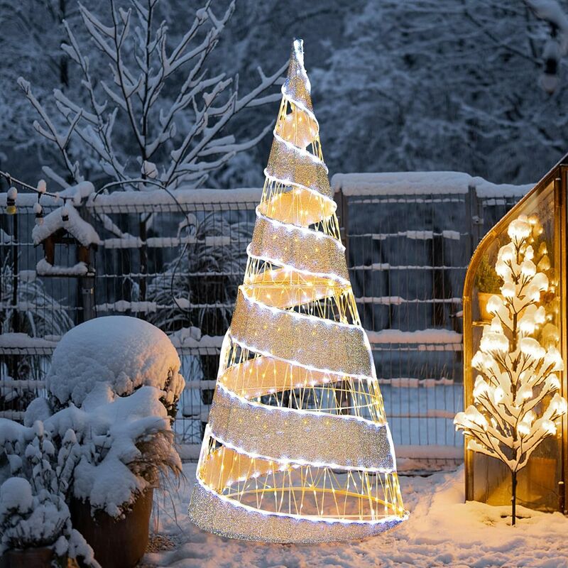 Sapin de Noël Conique avec 500 led Jaune & Blanc, Arbre de Noël Artificiel & Amovible, Décoration de Noël pour Maison, Bureau - Costway