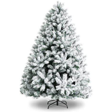 COSTWAY Sapin de Noël Enneigé Artificiel de 150 cm en PVC avec 515 Rameaux Effet de Givre et de Neige Support Métallique Pliable