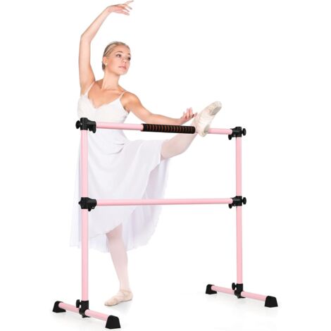 COSTWAY Sbarra da Balletto Doppia in Metallo, Portatile e Regolabile in Altezza con Cuscinetti Antiscivolo e Base Girevole, Ideale per Allenamento Stretch, Carico Massimo 50 kg, Rosa