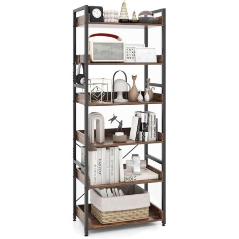 COSTWAY Scaffale a 6 Ripiani, Libreria Industriale Alta 177 cm con Ripiani Aperti e 4 Ganci, Scaffale Multifunzionale e Flessibile per Ufficio Soggiorno Camera da Letto e Cucina