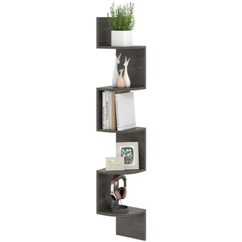 COSTWAY Scaffale Angolare a 5 Livelli, Scaffale Sospeso a Muro, Organizzatore di Stoccaggio a Parete, Espositore in Legno per Soggiorno Camera da Letto e Cucina, 20 x 20 x 126 cm (Grigio)
