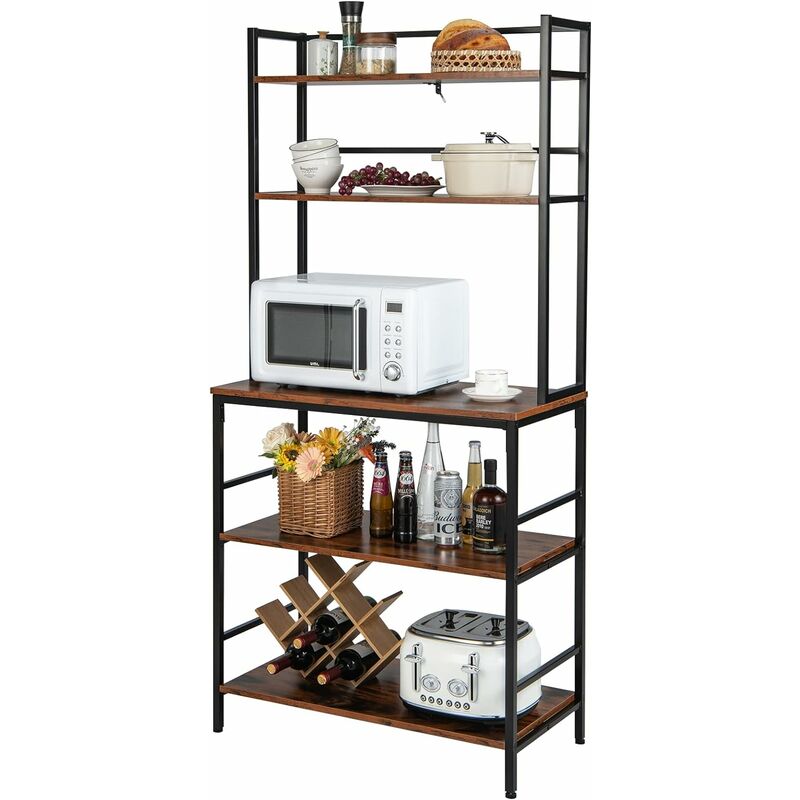 Costway - Scaffale da Cucina con 5 Ripiani, Mobile Porta Microonde con Ripiani Aperti e Dispositivo Antiribaltamento, Mobile da Cucina Alto per