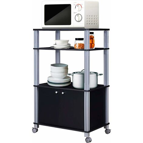 COSTWAY Scaffale da Cucina per Microonde Carrello da Cucina, con Ruote e 2 Ante, Multifunzionale e Movimento Flessibile, 60x40x98 cm (Nero)