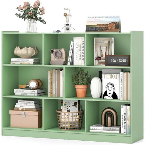 COSTWAY Scaffale Multiuso a 3 Livelli per Bambini,Mobiletto Espositore Moderno a 8 Cubi,Verde