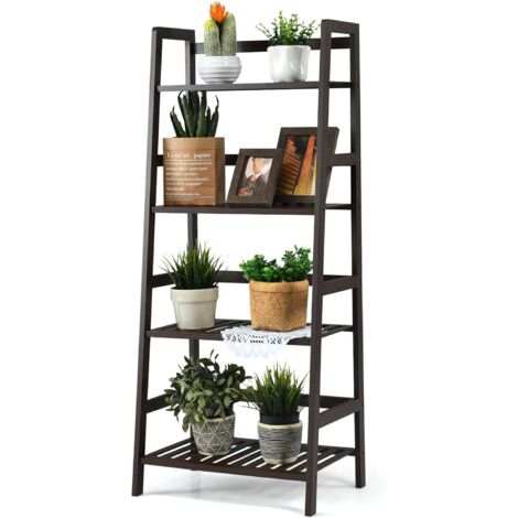 COSTWAY Scaffale per Piante in bambù, Supporto per Fiori a 4 Ripiani, Scaffale Portafiori per Balcone Giardino Cortile, 48 x 32 x 115 cm (Marrone)