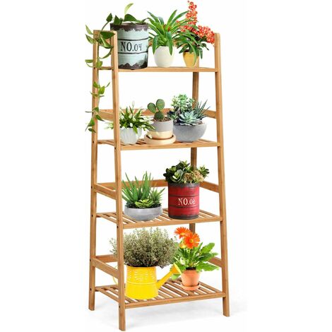 COSTWAY Scaffale per Piante in bambù, Supporto per Fiori a 4 Ripiani, Scaffale Portafiori per Balcone Giardino Cortile, 48 x 32 x 115 cm (Naturale)