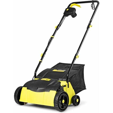 COSTWAY Scarificateur Electrique 1400W Débroussailleuse Electrique 32CM avec Sac de Ramassage de 30L, 4 Hauteurs de Coupe Jaune