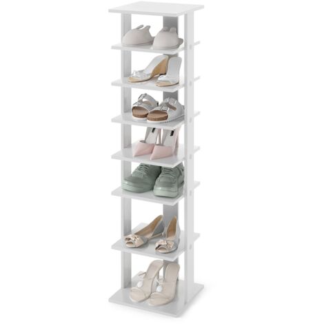 COSTWAY Scarpiera a 7 Ripiani, Scaffale Portascarpe in Legno con 2 Ripiani di Diverse Altezze, Scaffale Portaoggetti Multifunzione per Ingresso Soggiorno Camera da Letto, 28,5x25,5x110 cm (Grigio)