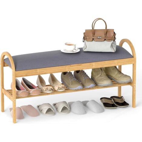 COSTWAY Scarpiera con Cuscino, Panca Porta Scarpe con Coperchio Imbottito a Ribalta, Scomparto Nascosto, Panca Imbottita per Ingresso Corridoio Camera da Letto, 101 x 31 x 51 cm (Grigio)