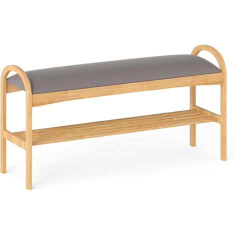 COSTWAY Scarpiera con Cuscino, Panca Porta Scarpe in Bambù per Ingresso con Ripiano, Panca Imbottita per Ingresso Corridoio Camera da Letto, 100,5 x 31 x 51 cm