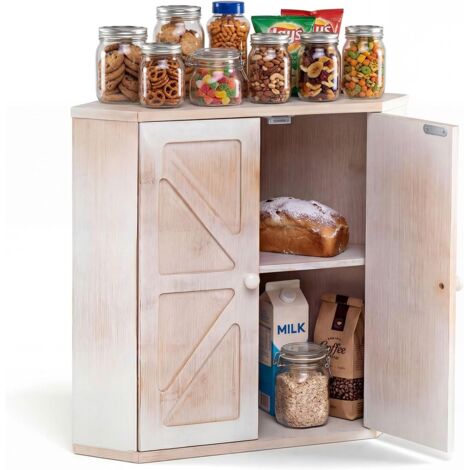 COSTWAY Scatola Porta Pane Angolare in Bamboo,con Ripiano Regolabile,per Bancone Cucina,31x31x41 cm