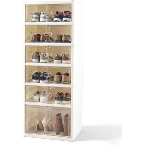COSTWAY Scatole per Scarpe, Portascarpe Pieghevole per 12 Paia con Porta Magnetica Trasparente