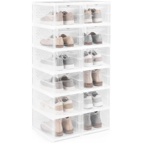 COSTWAY Scatole per Scarpe, Set di 2 Organizzatore per Scarpe a 6 Livelli,per Ingresso e Soggiorno