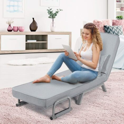 COSTWAY Schlafsessel klappbar, Schlafsofa Sessel, Gaestebett Klappsessel Sofabett Bettsessel Klappeinzelbett, verstellbare Rueckenlehne hellgrau