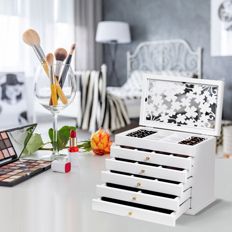 COSTWAY Schmuckkasten mit 5 Schubladen, Schmuckschatulle 6 Ebenen