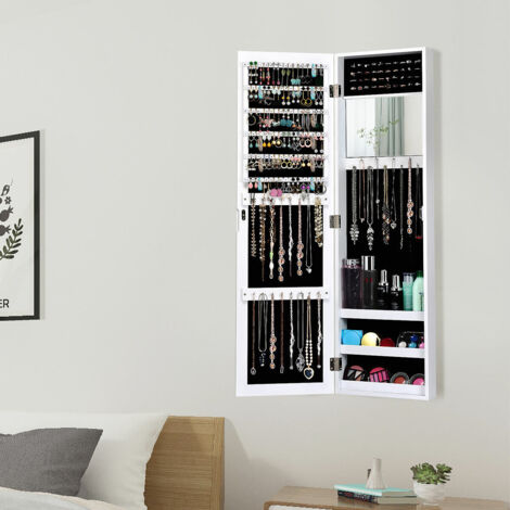 COSTWAY Schmuckschrank Schmuckregal Spiegelschrank Schmuckkommode Haengeschrank mit Spiegel Wandspiegel Standspiegel Wandschrank Schmuckkasten