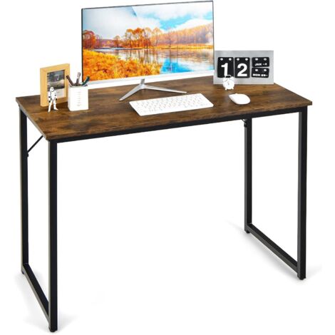 COSTWAY Schreibtisch, Kleiner Computertisch, 100 x 50 x 75 cm, Metallrahmen, für Homeoffice, Arbeitszimmer Rustikales Brau