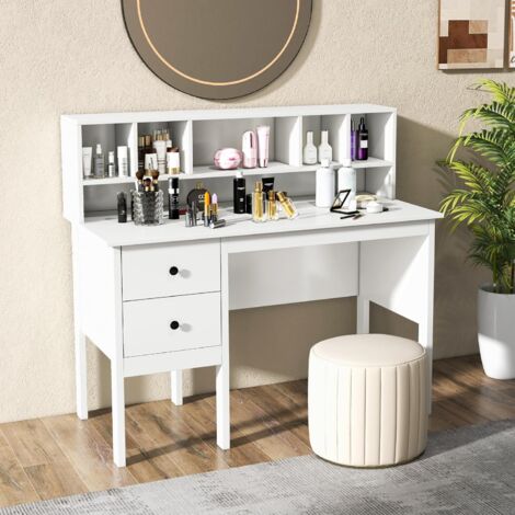 COSTWAY Schreibtisch mit 2 Schubladen und 5 Fächern, Computertisch, Kinderschreibtisch, PC-Tisch, Bürotisch für Zuhause, Büro, Weiß, 120 x 60 x 110 cm